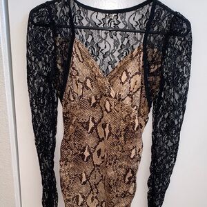 Snake Print Dress with Lace Sleeves
